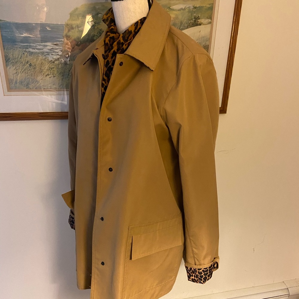 dennis basso animal lined khaki rain jacket/scarf